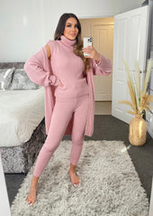 Tori Three Piece Polo Neck Set - Pink